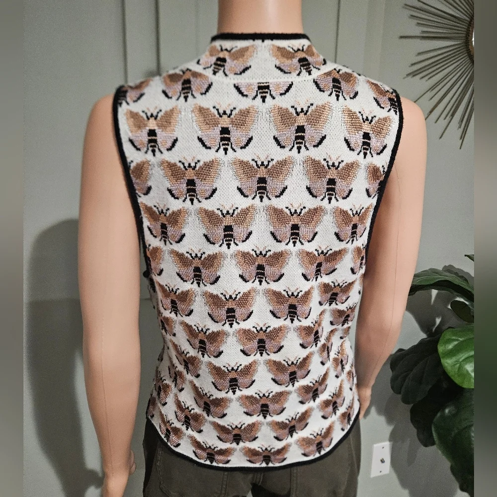 Anthropologie x Sarah Gordon Maria Mock Neck Sweater Tank–Bee Print Metallic. M - Picture 13 of 16